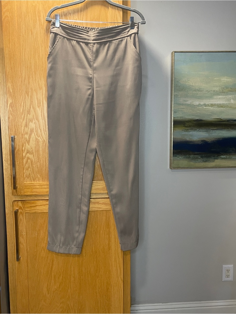 Max Studio Tapered Pull-On Trousers in Taupe / Khaki - Size M